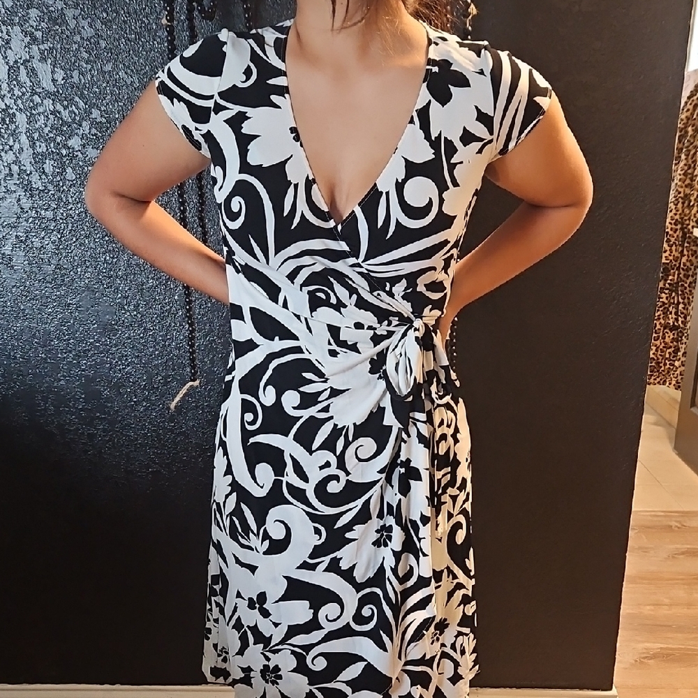 dressbarn Black and White Floral Midi Dress